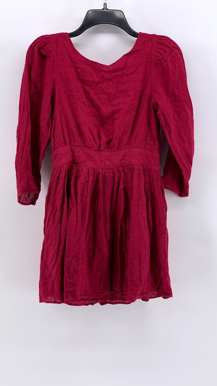 FREE PEOPLE Women's Fuchsia Antigua Open V-Back Button Long Sleeve Dress SZ XS